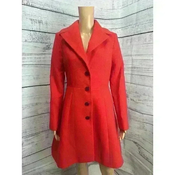 Robbi & Nikki Red Peplum Pea Coat Red Size S Button Front Lined Heavy EUC - Picture 2 of 16